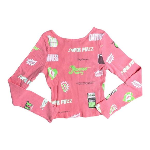 New! Daydreamer Womens Records Amplified Graphic Thermal Crop Top Pink Large NWT - Picture 4 of 14